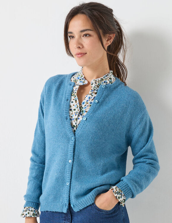 Gilet boutonné, laine et mohair mélangés (bleu glacier) Gilet boutonné, laine et mohair mélangés (bleu glacier)